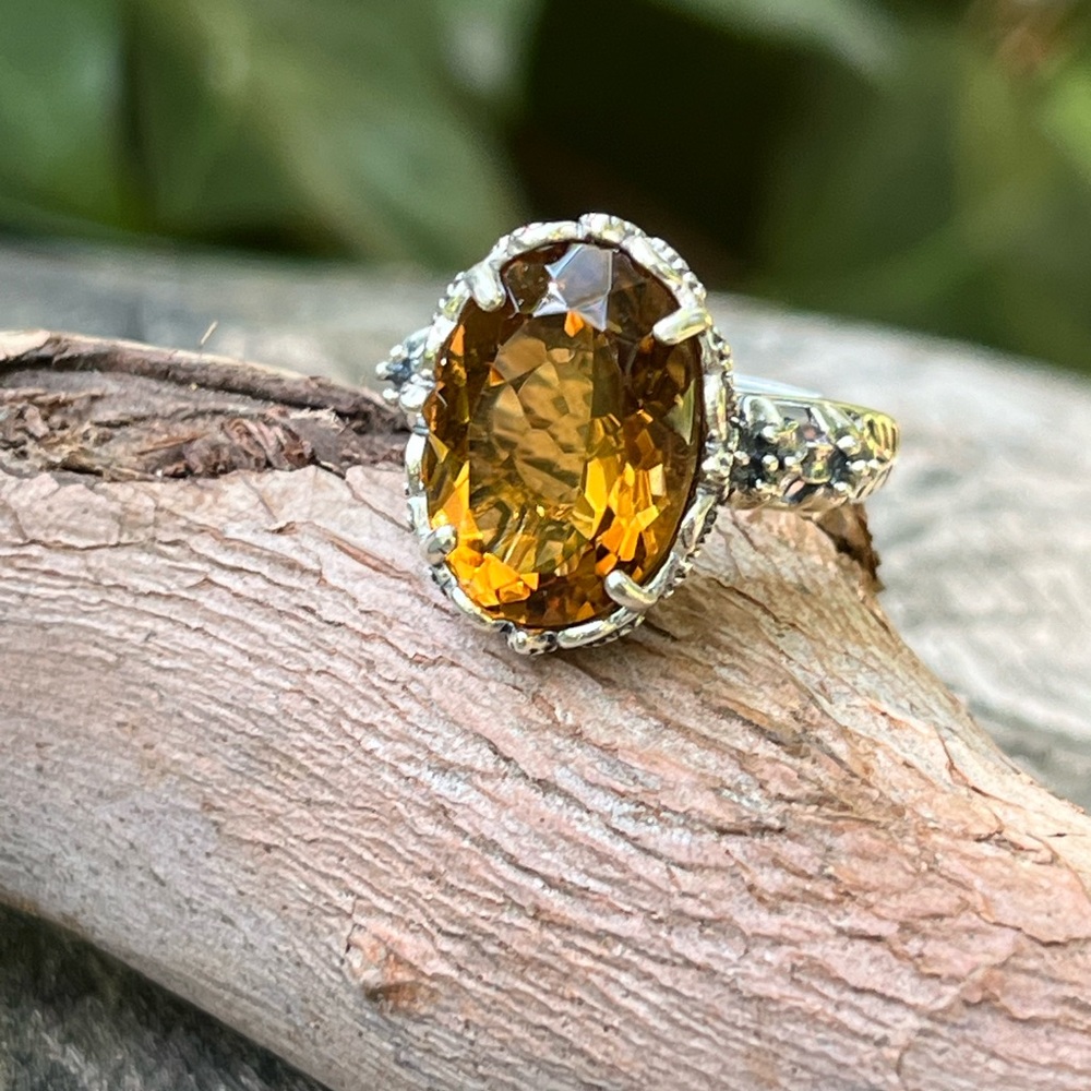 Sterling silver adjustable citrine ring‎